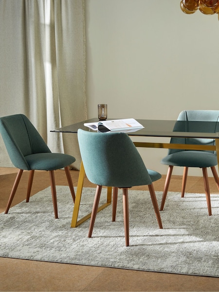 MADE.COM Set of 2 Bay Green and Walnut Legs Lule Non Arm Dining Chairs in Velvet (Q55616) | €377