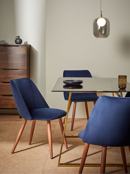 MADE.COM Set of 2 Dark Blue and Walnut Legs Lule Non Arm Dining Chairs in Velvet (Q55617) | €377