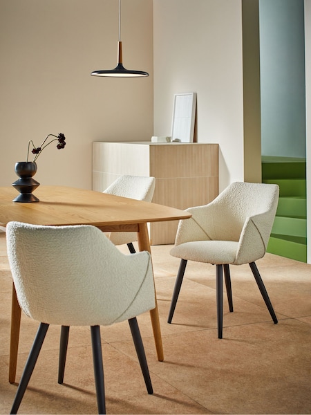 MADE.COM Set of 2 White Boucle and Black Legs Lule Arm Dining Chairs in Velvet (Q55619) | €415