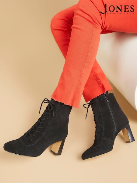 Jones Bootmaker Lorah Leather Lace-Up Black Boots (Q55666) | AED757