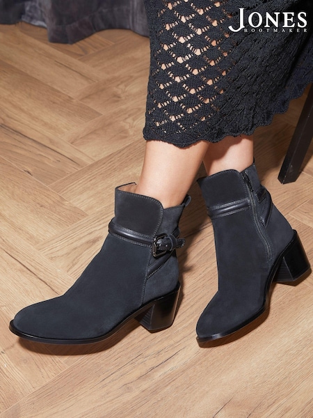 Jones Bootmaker Losabet Leather Buckle Strap Black Ankle Boots (Q55671) | €82
