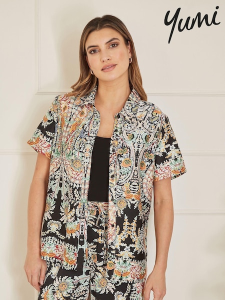 Yumi Black Satin Paisley Print Short Sleeve Shirt (Q55688) | €13