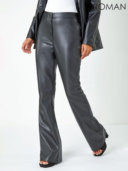 Roman Black Faux Leather Bootcut Stretch Trousers (Q55727) | €25