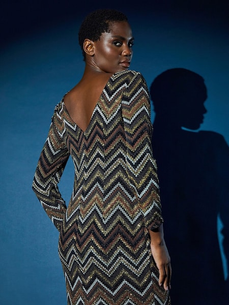 Roman Metallic Glitter Zig-Zag Print Stretch Dress (Q55777) | €31