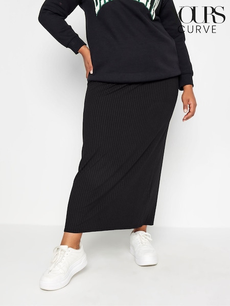 שחור - Yours Curve Ribbed Skirt (Q56014) | ‏111‏₪