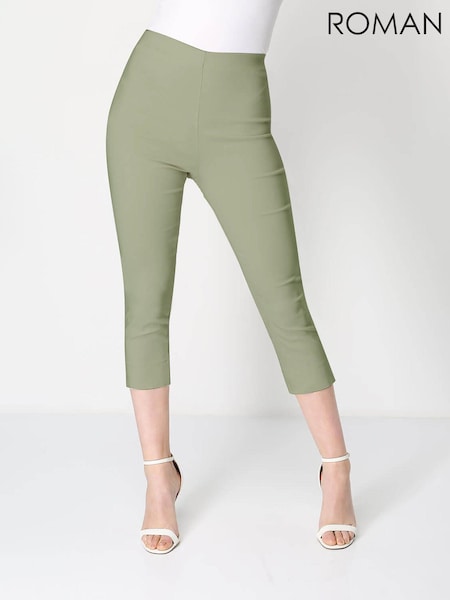 Roman Khaki Green Cropped Stretch Capri Trousers (Q56083) | €40