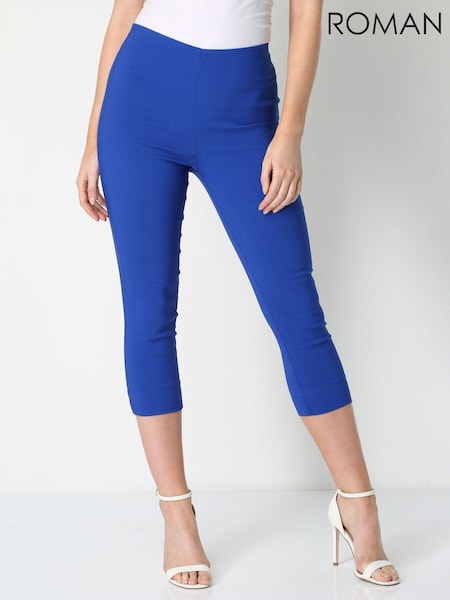 Roman Dark Blue Chrome Cropped Stretch Capri Trousers (Q56117) | R$ 385