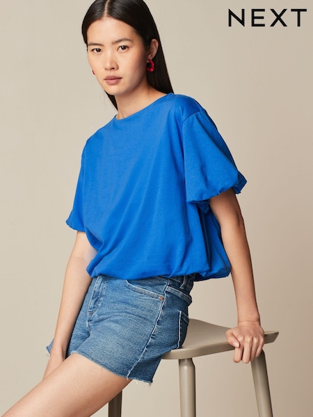 Kobaltblau - Short Sleeve Bubble Hem T-Shirt (Q56138) | 6 €