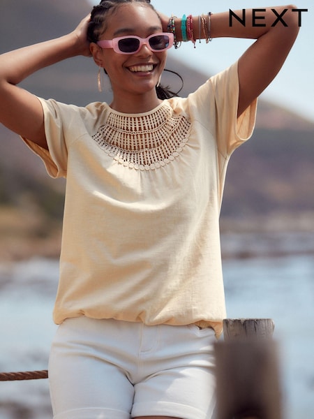 Neutral - Mânecă scurtă Crochet Bubblehem 100% Cotton Top (Q56140) | 47 LEI