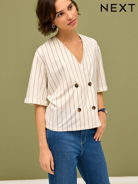 White Blue Stripe Short Sleeve Waistcoat (Q56159) | €11