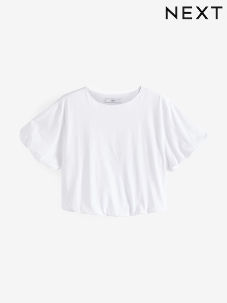White Short Sleeve Bubble Hem T-Shirt (Q56162) | €10
