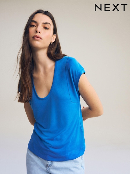 Cobalt Blue Premium Modal Rich Short Sleeve Scoop Neck T-Shirt (Q56181) | €9.50