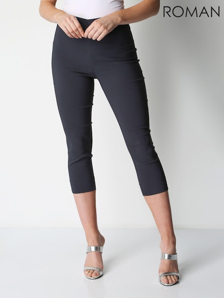 Roman Grey Chrome Cropped Stretch Capri Trousers (Q56220) | €40