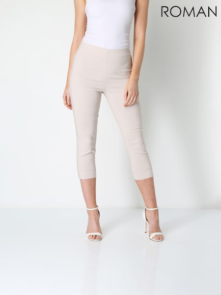 Roman Cream Cropped Stretch Capri Trousers (Q56244) | €40