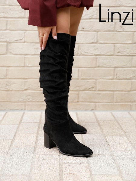 Linzi Black Escada Knee High Boots With Leather Stacked Heel (Q56284) | €69