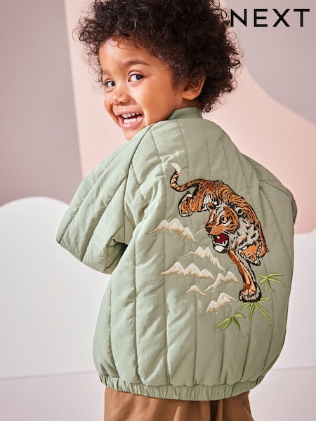 Sage Green Quilt Embroidered Bomber Jacket (3mths-7yrs) (Q56475) | €12.50 - €14.50