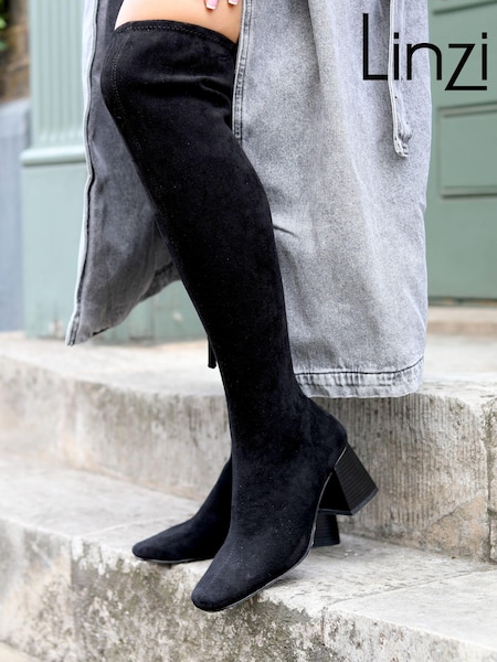 Linzi Black Shade High Leg Boot with Block Heels (Q56569) | €42
