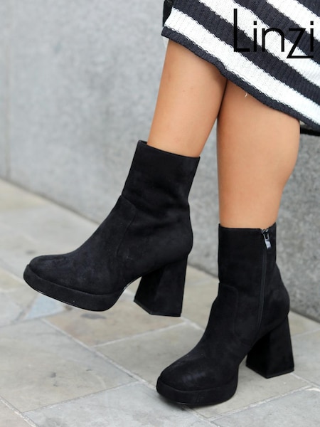 Linzi Black Stella Block Heel Platform Ankle Boots (Q56665) | €64