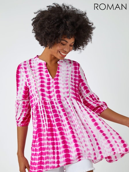 Roman Pink Tie Dye Print Smock Tunic Top (Q56809) | €20