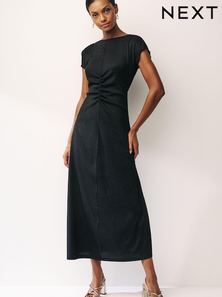 Black Textured Ruched Midi Dress (Q57148) | €21