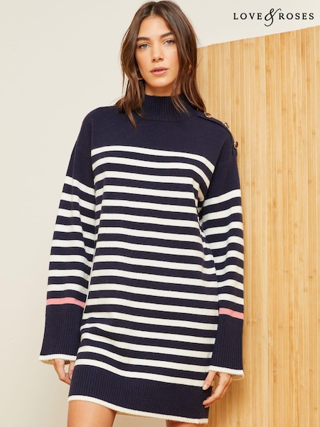 Fildeș alb - Rochie comodă tricotată cu nasturi pe umeri Love & Roses Pulover cu guler înalt (Q57186) | 208 LEI