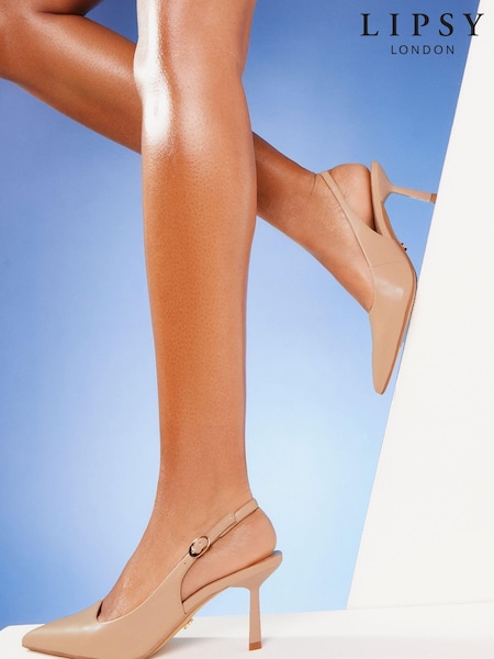 Телесный/розовый - Lipsy Mid Heel Faux Leather Slingback Court Shoes (Q57219) | €18