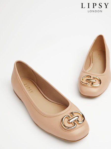 Телесный/розовый - Lipsy Flat Square Toe Trim Faux Leather Ballet Pumps (Q57240) | €9