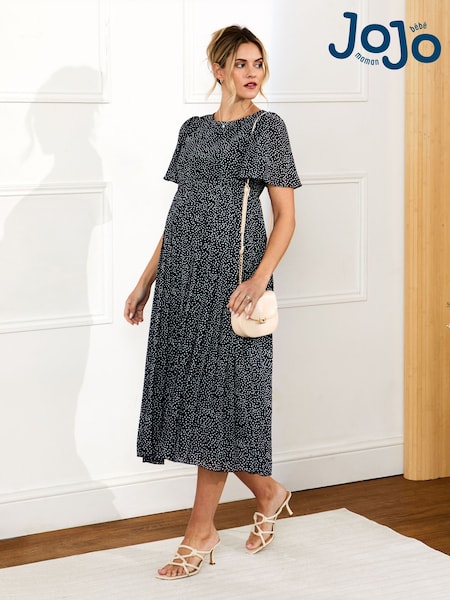 JoJo Maman Bébé Navy Spot Maternity & Nursing Midi Dress (Q57276) | SGD 134