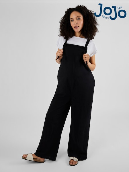 JoJo Maman Bébé Black Wide Leg Maternity Linen Dungaree (Q57280) | €73