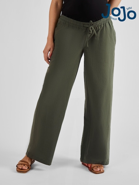 JoJo Maman Bébé Khaki Green Linen Blend Maternity Trousers (Q57306) | €63