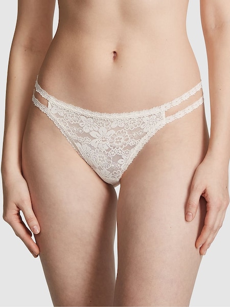 Victoria's Secret PINK Coconut White Double Strap Thong Floral Lace Knickers (Q57373) | €10.50