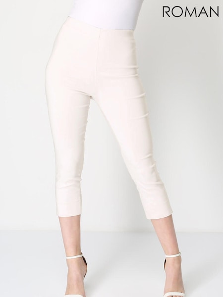 Roman White Chrome Cropped Stretch Capri Trousers (Q57441) | AED233