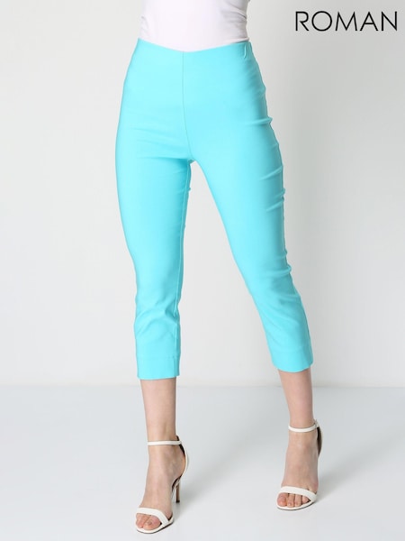 Roman Aqua Blue Cropped Stretch Capri Trousers (Q57471) | €50