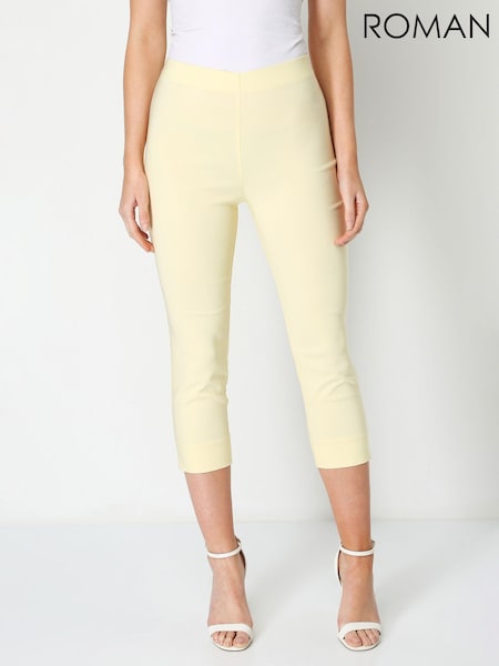 Roman Light Yellow Cropped Stretch Capri Trousers (Q57496) | ₪201