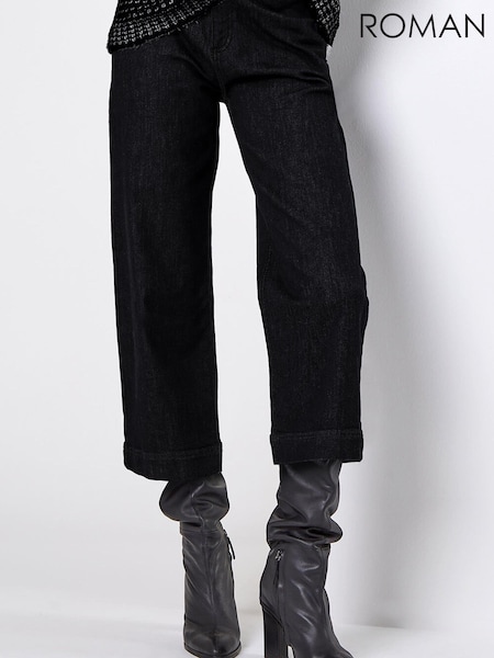 Roman Black Wide Leg Stretch Denim Culottes (Q57502) | €31
