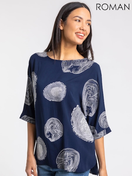 Roman Blue Linear Abstract Print Tunic Top (Q57562) | €27