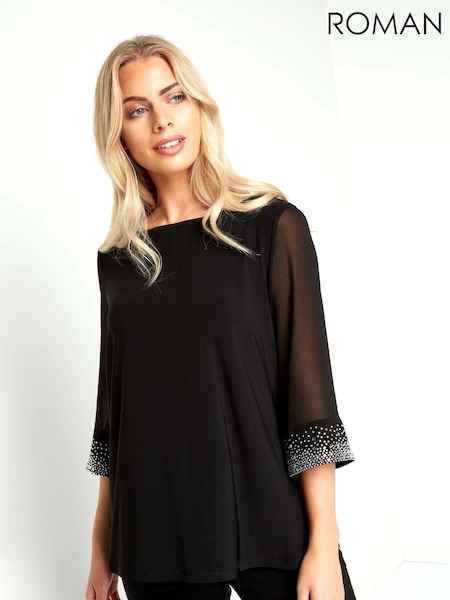 Roman Black Embellished Cuff Top (Q57620) | € 50