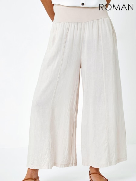 Roman Natural Linen Blend Stretch Waist Culottes (Q57668) | 2,103 UAH