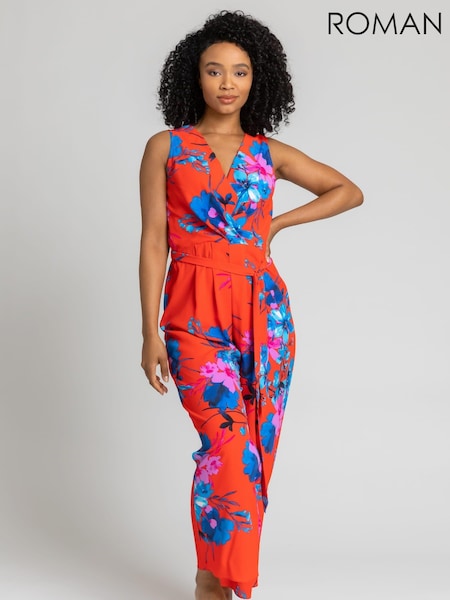 Roman Red Print V-Neck Jumpsuit (Q57722) | €30