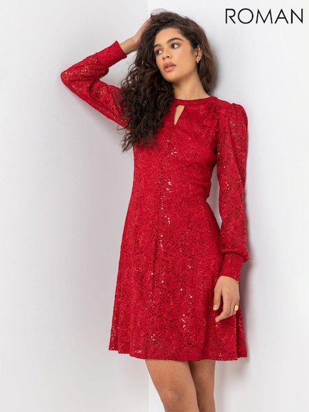 Roman Red Lace Sparkle Swing Dress (Q57857) | €31