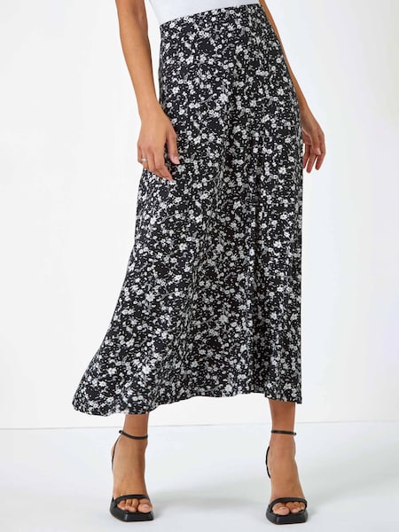 Roman Black & white Ditsy Floral Print Midi Skirt (Q57899) | ₪163
