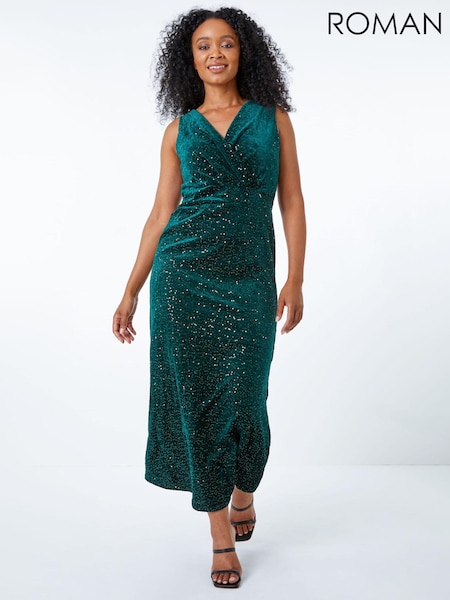 Roman Green Petite Velvet Sequin Maxi Dress (Q57937) | €54