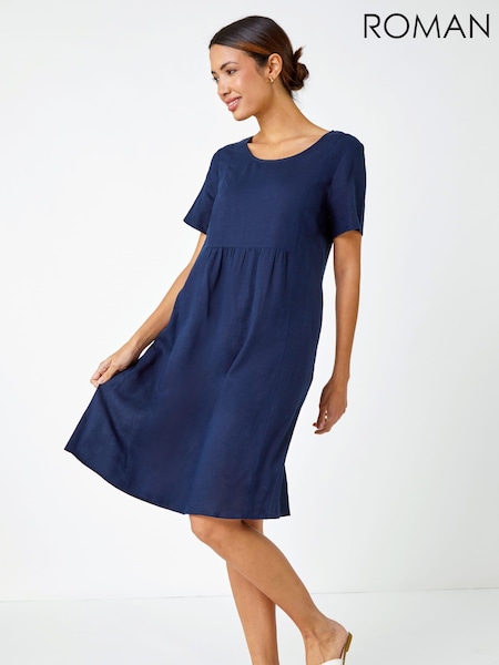 Sininen - Roman Relaxed Cotton/Pellava Blend Pocket Mekko (Q58026) | €66
