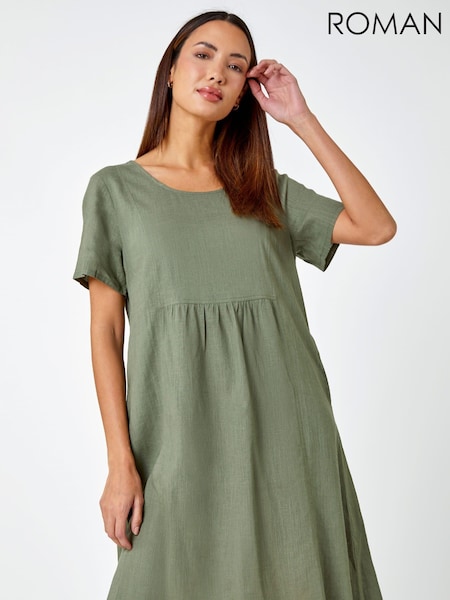 Roman Green Relaxed Cotton/Linen Blend Pocket Dress (Q58093) | €60