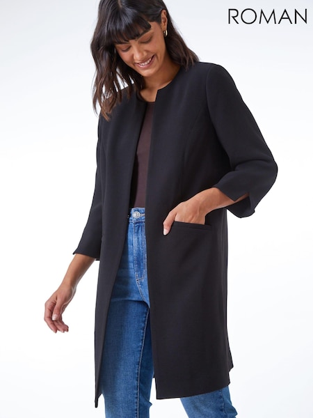 Roman Black Textured Longline Jacket (Q58125) | €77