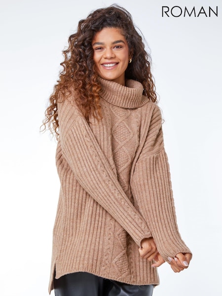 Roman Natural Cable Knit Ribbed Tunic Jumper (Q58222) | €24