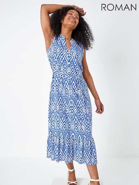 Roman Blue Petite Print Frill Shirt Dress (Q58255) | €59