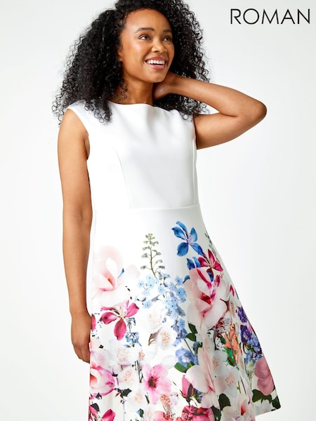 Roman White Premium Stretch Floral Dress (Q58266) | €34