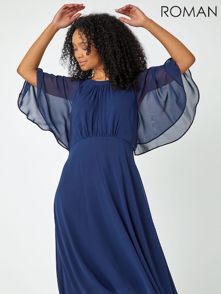 Roman Blue Petite Chiffon Midi Dress (Q58407) | €34