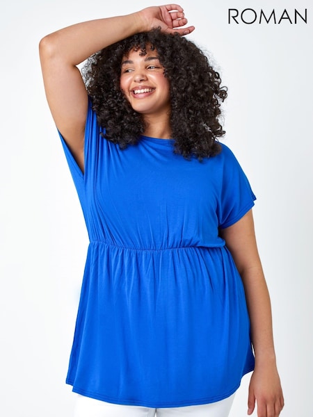 Roman Blue Curve Shirred Waist Tunic Top (Q58531) | €16.50 - €20